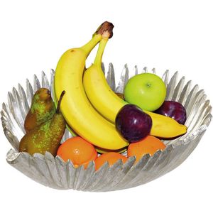 Fruitschaal zilver blad kunststof rond 31 cm - Decoratieve schaal voor groente en fruit