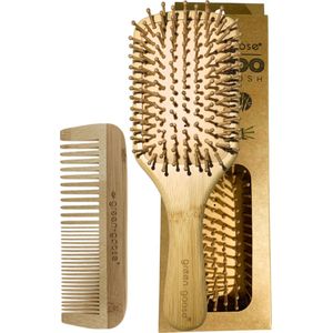 green-goose® Bamboe Borstel en Kam - Duurzame Haarverzorgingsset - stevig, anti-statisch en licht in de hand