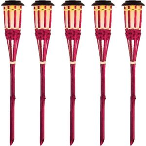 20x Roze buiten/tuin Led fakkel Bodi solar verlichting bamboe 54 cm vlam - Tuinfakkel - Tuinlampen - Lampen op zonne-energie