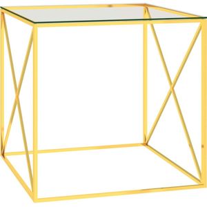 The Living Store Salontafel - Goud en transparant - 55 x 55 x 55 cm - Roestvrij staal en glas