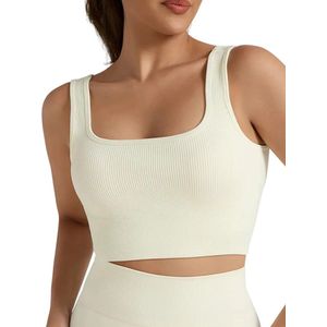 URBANSTRONG Sport Bra - met Verwijderbare Pads - High-Impact Ondersteuning - Stevig & Comfortabel - Crop - U-Neck - Sport-BH - Gebroken wit - Wit - Maat M