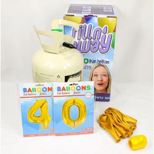 Verjaardag Versiering Pakket 40 jaar - Helium tank voor ballonnen - versiering ballon 40 Jaar Verjaardag Versiering Volwassenen - Ballonnen Goud & Krullint Goud - Ballonnen 40 jaar - Pakket 2 cijfers 34"" + Helium Tank + 10 ballonnen + Krullint