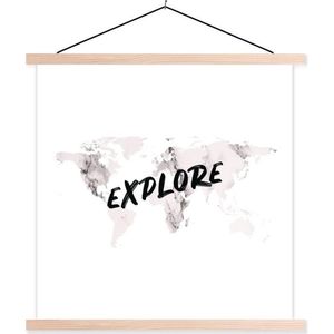 Posterhanger incl. Poster 60x60 cm - Schoolplaat - Wereldkaart - Tekst - Marmer - Textielposter - Blanke latten