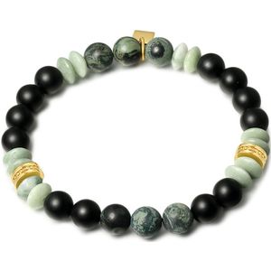 Twice As Nice Armband in goudkleurig edelstaal, zwarte en groene stenen 21 cm