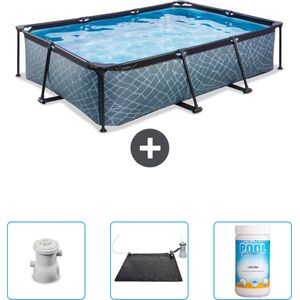 EXIT Rechthoekig Stone Frame Zwembad - 300 x 200 x 65 cm - Inclusief Pomp - Solar Mat - Chloor - Nu extra voordelig