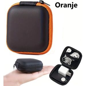 Oortjes Opberg Hoesje Voor Earphnes I Case Voor In-ear koptelefoon I Oortyejs Case | Headphone Organizer | Opbergcase Laadkabels I Zwart/Oranje