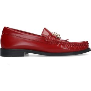 Manfield - Dames - Rode leren loafers met goudkleurige chain en kwastjes - Maat 42