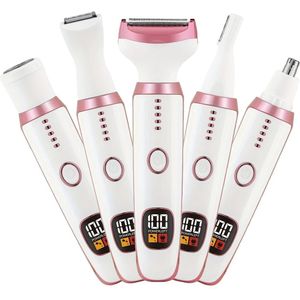 5-in-1 Digitale Trim Set voor Dames – Full Body Shaver + Precisietrimmer + Oor/Neushaar + Gezicht + Wenkbrauwtrimmer – Pijnloze Ontharing – USB-Oplaadbare Dames Scheerapparaat – Voor een complete en perfecte Lichaamshaar verzorging - Kleur: Roze