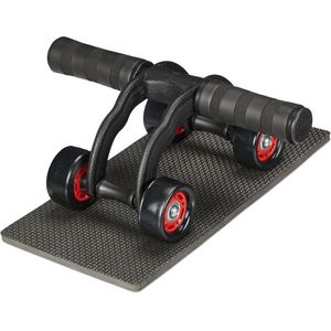Ab Roller Wheel met 4 Wieltjes - Thuis Home Gym Exercice Wheel Inclusief Kniemat Zwart Rood