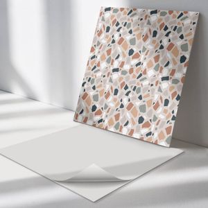 Wallfluent Vinyl Wandpaneel - Abstract steenpatroon Zelfklevend Wandpaneel - 50 cm x 50 cm - Beige PVC wandpaneel - Set van 4 - Vierkant Wandbekleding Vinyl - Texturen Wandpaneel - PVC Muurpaneel - Wandpaneel Keuken en Badkamer