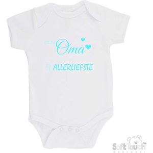 100% katoenen Romper ""Mijn oma is de allerliefste"" Unisex Katoen Wit/aquablauw Maat 68/74