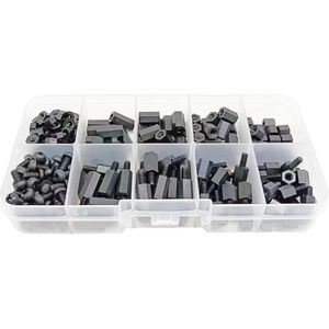 Nylon Afstandhouders Assortiment - 250-Delig - Moederbord Spacers - Zeskant - Hexagon - Zwart