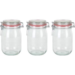 Weckpot/inmaakpot - 8x - glas - 1000 ml - met beugelsluiting - transparant - Voedsel voorraadpotten