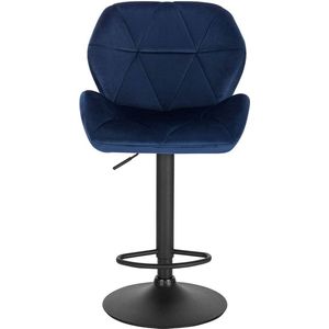Barkruk Comfy Blauw - Met rugleuning - Stevig- Velvet - Set van 1 - Keuken - Barstoelen ergonomisch - Verstelbaar in hoogte - Zithoogte 60-82cm