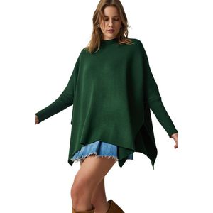 Happinessistanbul Ecru Oversized Ponchotrui Voor Dames Met Zijsplit Yy00005