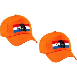 2x stuks Holland fan pet / cap oranje - Nederlandse vlag met leeuw - kinderen - Ek / Wk / Koningsdag - Nederland supporter petje / kleding