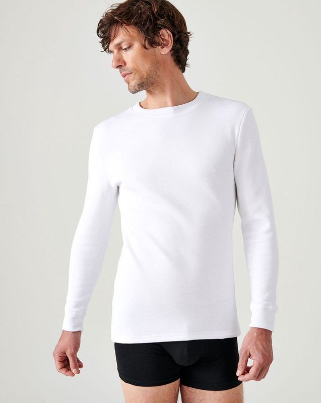 Damart - Thermolactyl T-shirt - Wit - Heren - Lange Mouwen - Geborstelde Fleece