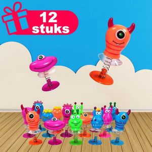 Henbrandt - 12 Stuks Omhoog Springende Monstertjes - Jump Up Monster - Pop Up Spring Speelgoed - Traktatie uitdeelcadeautjes voor kinderen & peuters - Traktaties en kinderverjaardagen - Klein grabbelton speelgoed voor in traktatie uitdeelzakjes