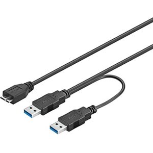 Dual USB 3.0 Data en Voedingskabel | 2x USB male naar Micro USB B | Compatibel met Externe HDD's | Zwart | 50 cm