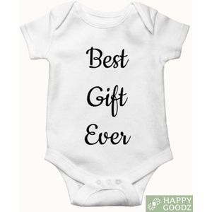 Happy Goodz Baby Romper Best Gift Ever, Zwangerschapsaankondiging / bekendmaking, Zwanger, 100% katoen, kraam cadeau, rompertje met tekst, aanstaande ouders|0-3 maanden - Sinterklaas of Kerst Cadeau
