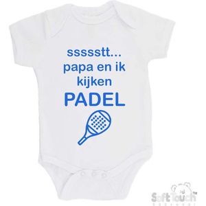 100% katoenen Romper ""ssssstt.. Papa en ik kijken Padel"" Padellen Jongens Katoen Wit/blauw Maat 56/62
