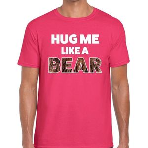 Hug me like a bear tekst t-shirt roze voor heren S