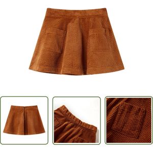 vidaXL Meisjesrok - Kinderrok - Kinderrok met zakken ribfluweel 116 cognackleurig - Ribfluweel Rok - Cognackkleur - Kindermode