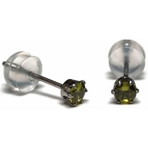 Aramat jewels ® - Zirkonia Zweerknopjes rond 3mm oorbellen groen chirurgisch staal