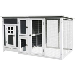 4goodz Kippenhok met Nestkast met 2 Compartimenten Hout - Grijs/Wit