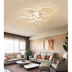8 Ringen Plafondlamp | Met Afstandsbediening | Wit | Dimbaar Met App | Smart lamp | Woonkamerlamp | Moderne lamp | LED Plafoniere | 80 cm