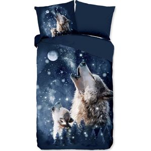 Pure Dekbedovertrek ""wolf bij maanlicht"" - Blauw - (140x200/220 cm) - Microfiber