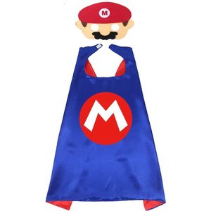 Mario - Verkleedkleding - Cape - Super Mario - Blauw met Rood - Masker - Carnaval - Verkleedpak Kinderen - Mario Wonder
