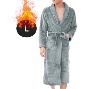 Bovista Badjas Heren - Fleece - Katoen - Badstof - Sauna - Hamam - Wafel - Bathrobe - Duster - Ochtendjas - Kimono - Grijs L
