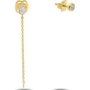 Silventi 9NBSAM-G230284 Gouden Earparty met Zirkonia - Met kettinkje - 3,2mm Zirkonia - Druppel 3,7x2,7mm - 14 Karaat - Goud