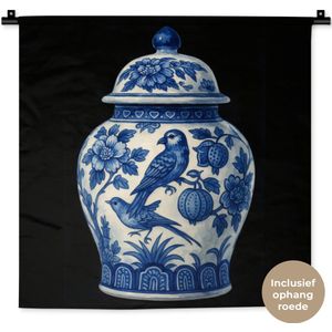Wandkleed 60x60 cm - Wanddoek Pot - Delfts Blauw - Bloemen - Wandtapijt - Wandkleden