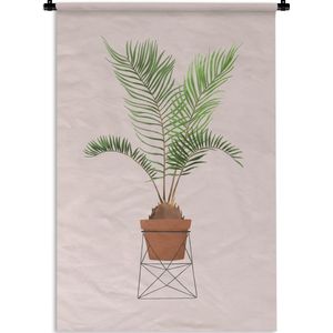 Wandkleed PlantenKerst illustraties - Illustratie van een palm plant op een roze achtergrond Wandkleed katoen 120x180 cm - Wandtapijt met foto XXL / Groot formaat!