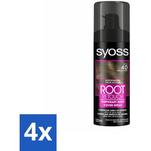 4 x SYOSS - Uitgroeispray Middenbruin - Directe Grijsdekking - Haarspray - Grijsdekking - Uitgroei Spray - Tijdelijke Haarverf - Haarverf Touch-up