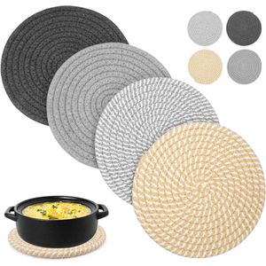 Cotton Coasters Set of 4 - 18 cm - Round - 4 Colours - Washable - for Pots, Pans, Plates