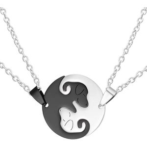 Fako Bijoux® - Vriendschapsketting - BFF Ketting - RVS - Hond - Yin Yang - Rond - Zilver/Zwart