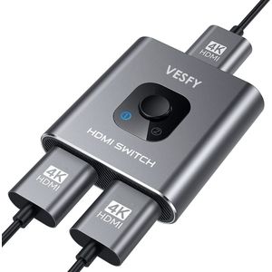 Vesfy HDMI Switch met 2 Poorts voor HDMI Kabel - 4k@60Hz - HDMI Splitter 1 in 2 uit