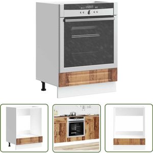 The Living Store Ovenkast Porto bewerkt hout oud houtkleurig - Ovenkast - Houten Ovenkast - Keukenopbergruimte - Vintage Keuken - Retro Keuken