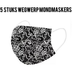 Barok stijl wegwerp mondmaskers - Zwart- per 5 stuks