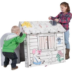 Educo bedrukt Speelhuis karton Bouwpakket - 88x88x72cm - Kleur je eigen speelhuis binnen in - Speeltent met raam - Incl. Handleiding - Vanaf 6 jaar
