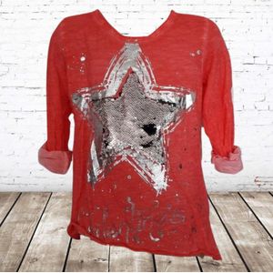 Shirt met pailletten ster rood -s&C-98/104-Longsleeves meisjes