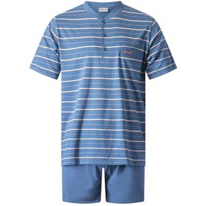 Gentlemen - heren shortama 114284 - korte pyjama - zomer pyjama - knoophals - blauw - maat M