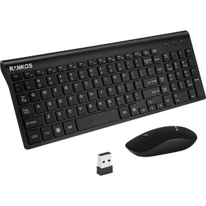 RANKOS Draadloos Mini Toetsenbord met Muis - 2.4G Wireless Bluetooth - USB Transmitter - QWERTY - Zwart
