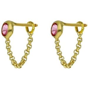 Cadeau voor haar - Victoria Cruz A3980-04DT Zilveren Oorhangers - Dames - Kristal - 4 mm Doorsnee - Roze - Jasseron - Lus - Pouchette - 22,5 mm Lengte bij Dragen - Zilver - Gold plated (Verguld/Goud op Zilver)