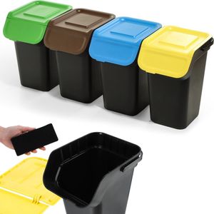 KADAX - Afvalscheidingssysteemset - Zwart - Afvalcontainer met Luchtdicht Klapdeksel - 25 Liter