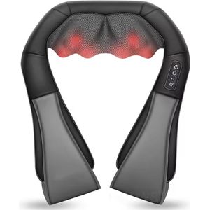 Happyment Shiatsu Nekmassage Deluxe Kussen - Massagekussen - Massage Apparaat - Infrarood - Elektrisch - Nek & Schouders - Met Auto Adapter - Zwart