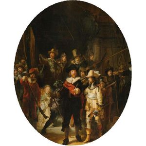 De Nachtwacht, Rembrandt van Rijn - Foto op Behangcirkel - ⌀ 40 cm